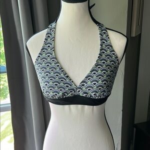 Athleta Black, Blue, and White Pattern Bikini Top